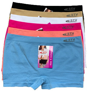 6 pack STV naadloze damesboxers gekleurd
