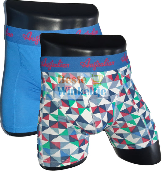 2 pack Australian Heren boxershorts Block Print Blauw