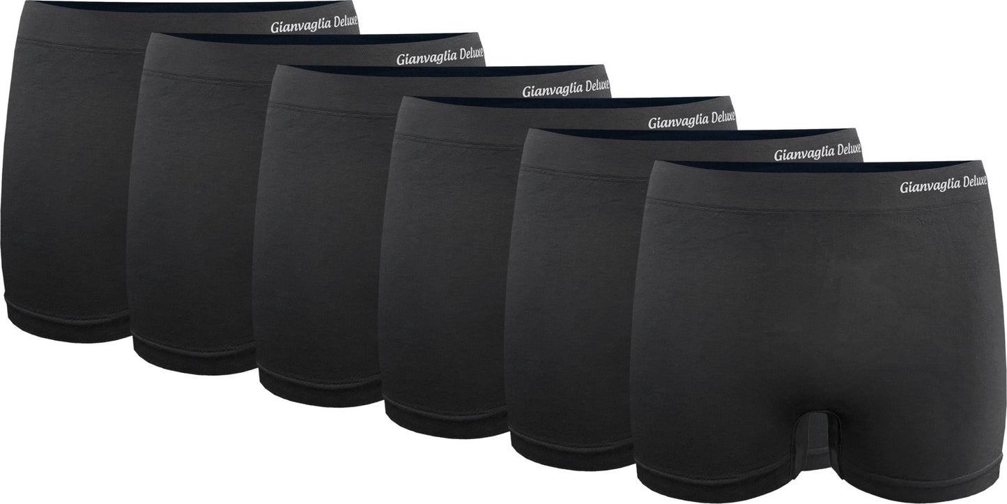 6 pack Gianvaglia Hoge Naadloze Dames Boxershorts Zwart #3007