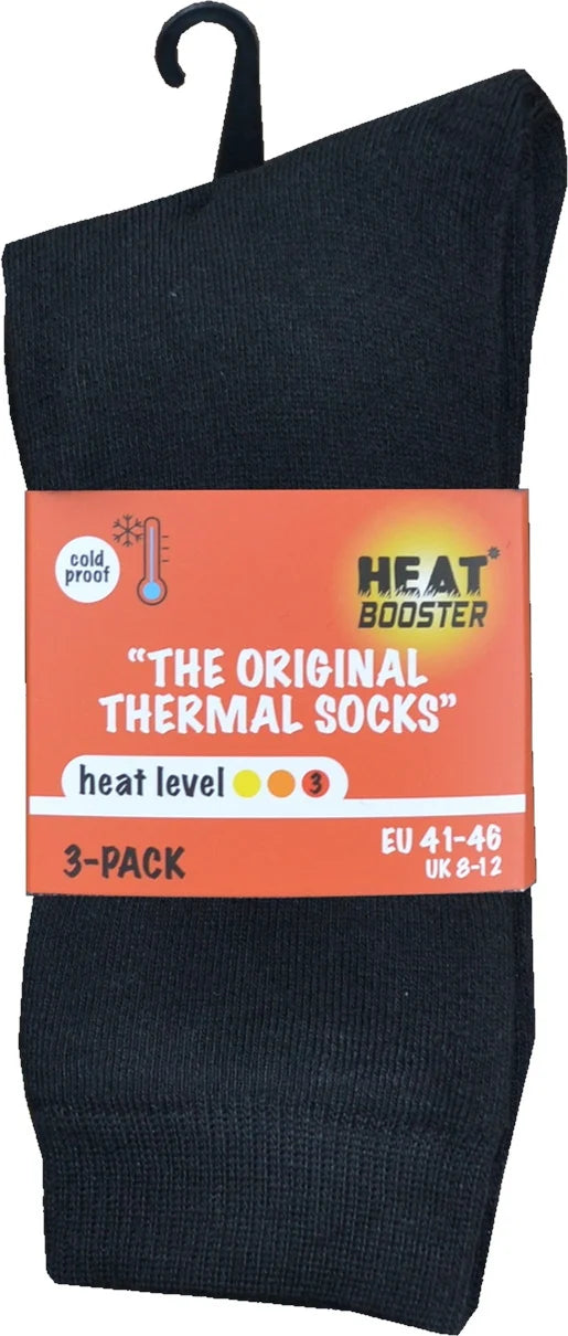 Thermo sokken "Heat Booster" Badstof Zwart 3-Pack.