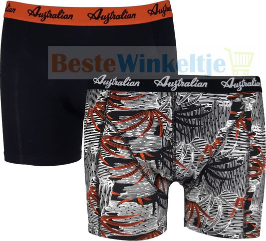 2 pack Australian Heren boxershorts Palmtree Zwart Oranje