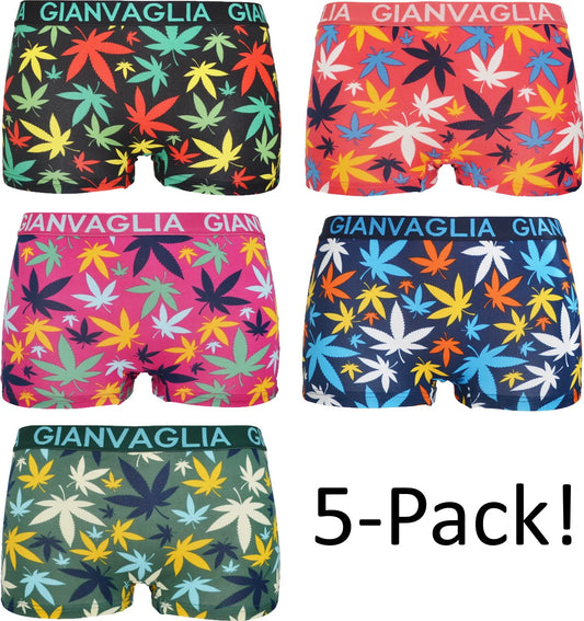 5 pack Gianvaglia Dames Boxershorts "Weed" 8033